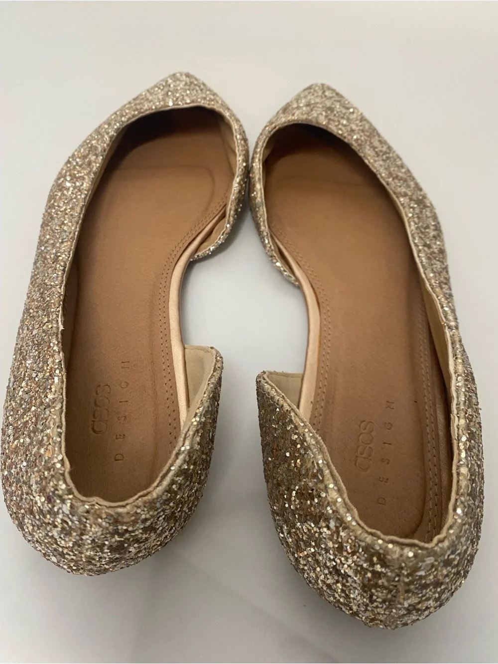 ASOS DESIGN Wide Fit Virtue d’Orsay Glitter Pointed Ballet Flats Glitter
